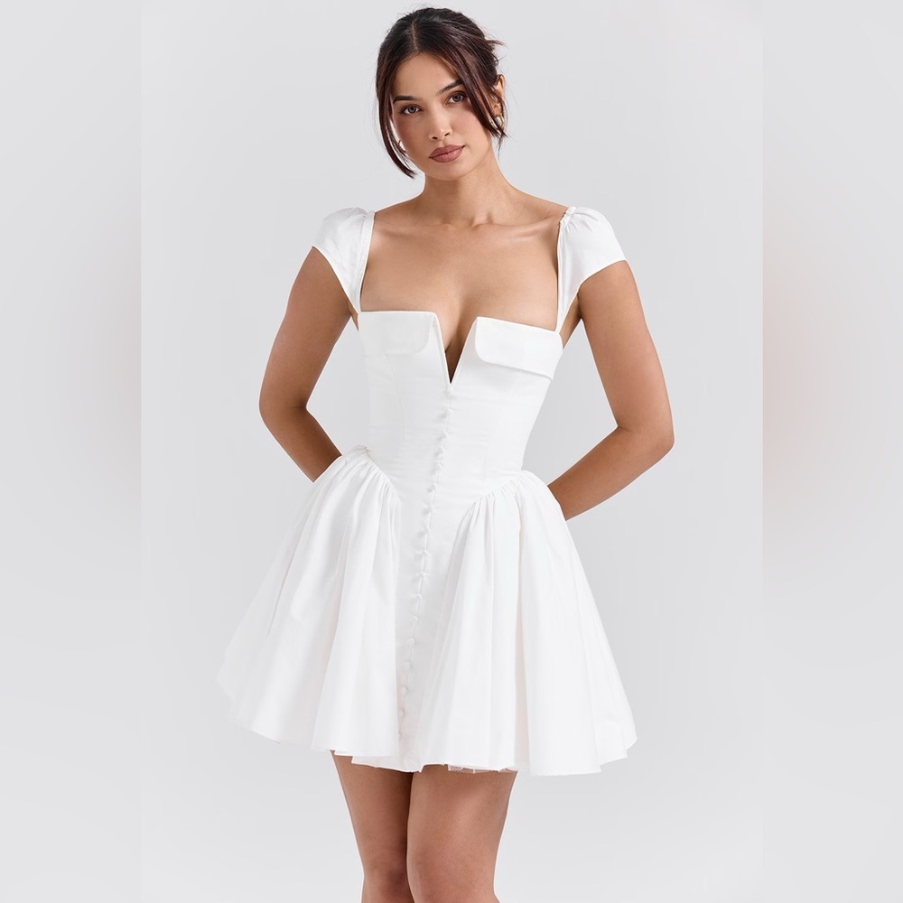 House of Cb ‘Florence’ White Cotton Corset Mini Dress NWOT - Picture 3 of 11